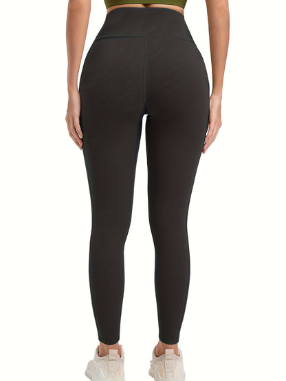 10pcs Pack Women's High-Waisted Stretch Yoga Leggings - Full-Length Workout Pants Suitable for Running, Gym, Pocketed for Layering - Solid Color Athletic Wear