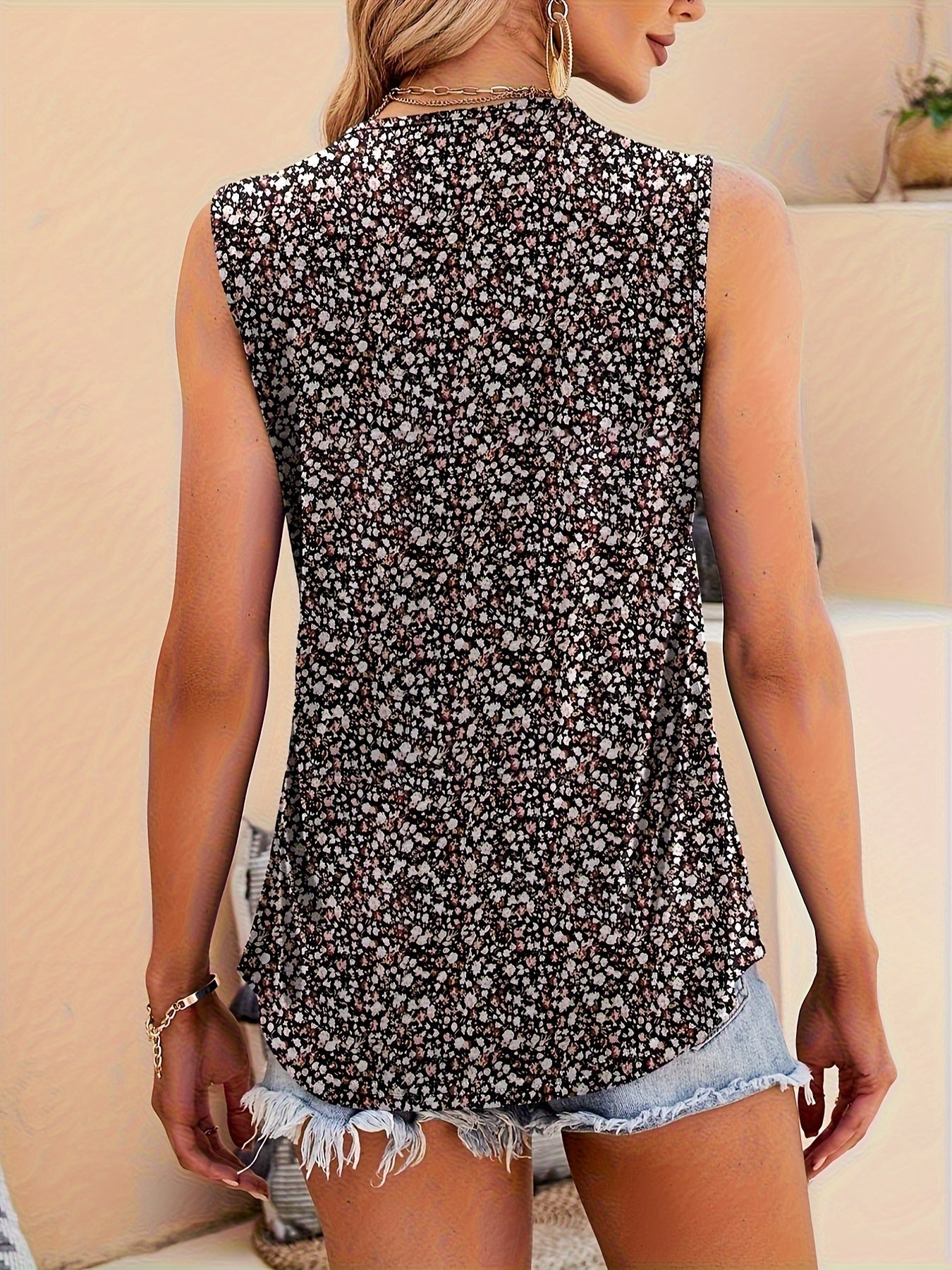 [Floral Print Tank Top] Lightweight Floral Print Women's Summer Tank Top | Square Neck Sleeveless Blouse with Chest Pleats, Loose Fit Tunic for Spring Summer Fall, Machine Washable Casual Chic Tops S-2XL, Ladies Tank Tops, Seasonal Wardrobe Staple, Easy C