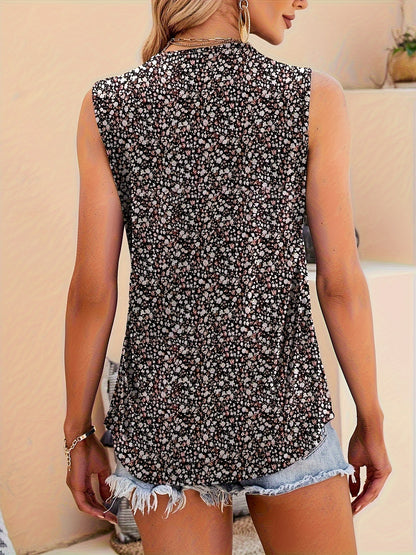 [Floral Print Tank Top] Lightweight Floral Print Women's Summer Tank Top | Square Neck Sleeveless Blouse with Chest Pleats, Loose Fit Tunic for Spring Summer Fall, Machine Washable Casual Chic Tops S-2XL, Ladies Tank Tops, Seasonal Wardrobe Staple, Easy C