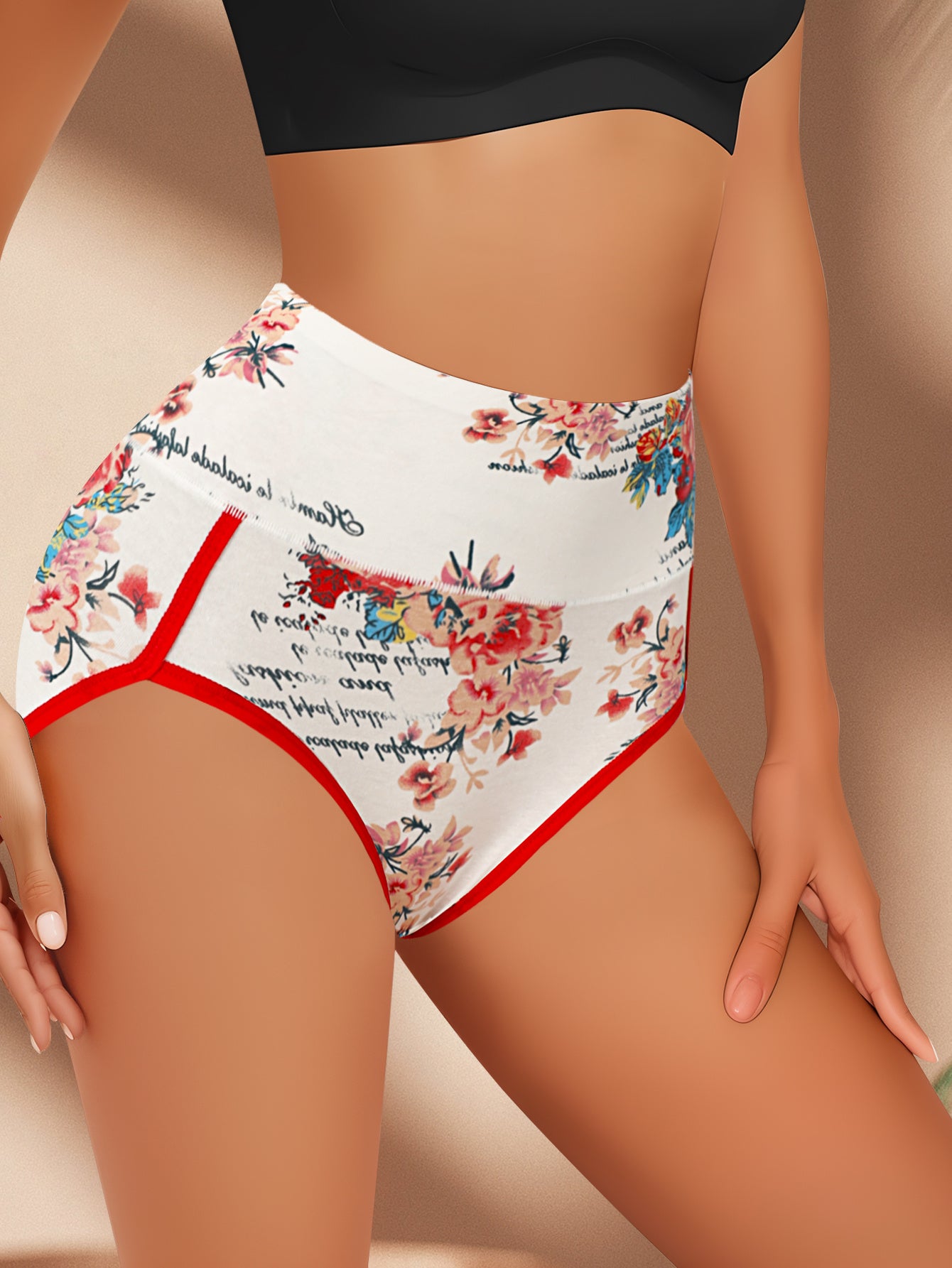 4pcs Women's High-Waisted Tummy Control Underwear - Butt Lifting Breathable Triangle Panties with Tummy Tuck, Elegant Floral Print Full Coverage for Daily Wear, Commuting & Lifestyles (4pcs) - Non-Sheer Comfortable High Waist Line