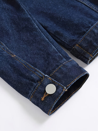 1pc Men'S Casual Denim Jacket, 80% 20%, Solid Color, Lapel Collar, Non-Stretch Woven Fabric, Regular Fit with Pockets
