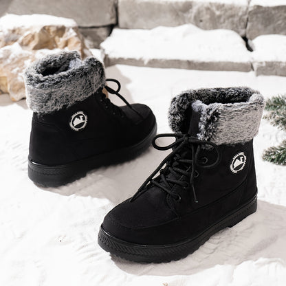 Women's Warm Snow Boots with Plush Lining - Non-Slip PU Sole, Round Toe Winter Outdoor Activity Boots, Black, Red, Navy Blue Warm Ankle Boots, Comfortable Shoes for Snow Wear, Women Shoes