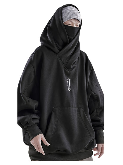 Men's Women's Ninja Double Neckline Cotton Hip Hop Hoodie, Loose Fashion Casual Pocket Hooded Sweatshirts for Daily Outdoor Wear, Men Fall & Winter Hoodies, Soft Long Sleeve Clothes, Men's Clothing, Cold Weather Gear, Men Gifts