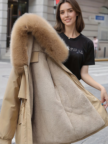 Women'S Winter Fleece-Lined Hooded Jacket with Casual Everyday Commuter Jacket, Stylish And Versatile for Any Look. Drawstring Waist for a Tailored Fit, with a Detachable