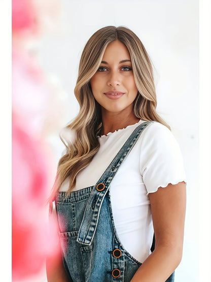 Women's Casual Denim Overalls Loose Adjustable Strap Distressed Bib Jeans Overall Jumpsuits with Pocket