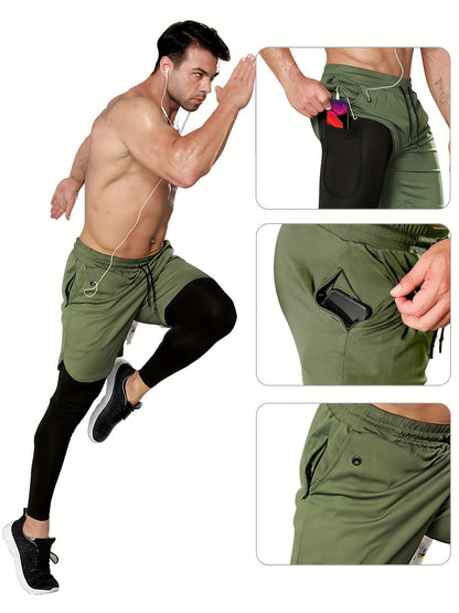 Compression Pants Men 2 in 1 Running Pants Workout Pants for Men Gym Tights with Towel Loop