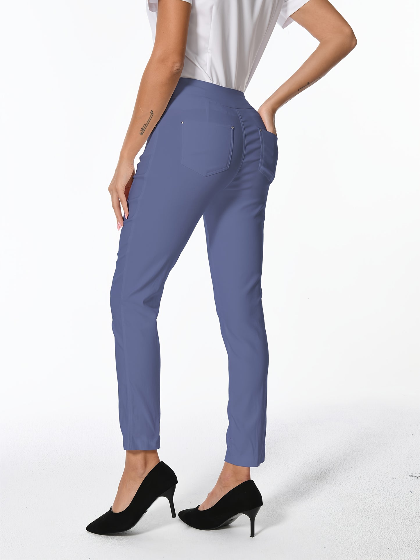 Women's High Waist Dress Pants Stretchy Straight Leg Slim Fit Work Slacks with 5 Pockets, Elegant Office & Casual Wear