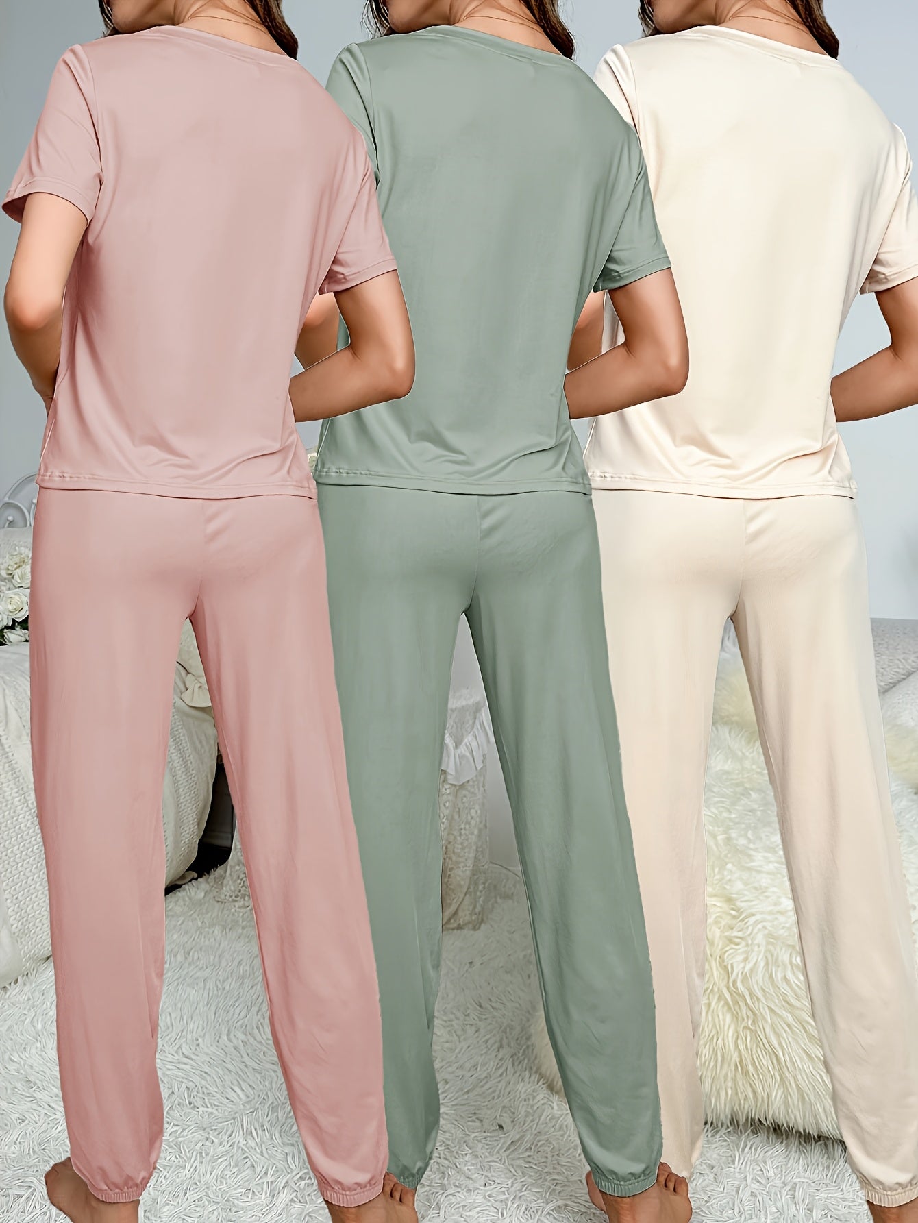 Six-piece Women's New Style Simple Solid-color Pajama Set, Short-sleeved And Long Pants Casual And Comfortable Home Wear