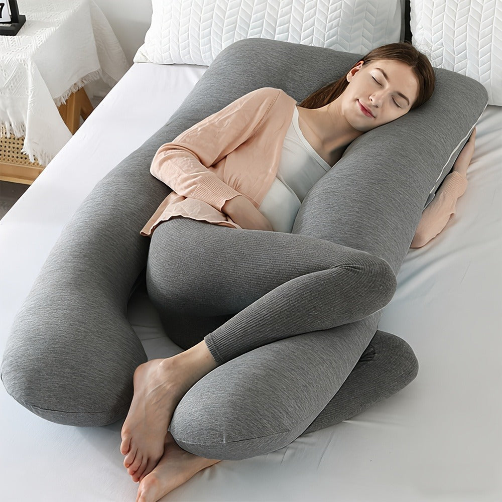 43-Inch Cooling J-Shaped Pregnancy Pillow - Washable Cooling Velvet Cover