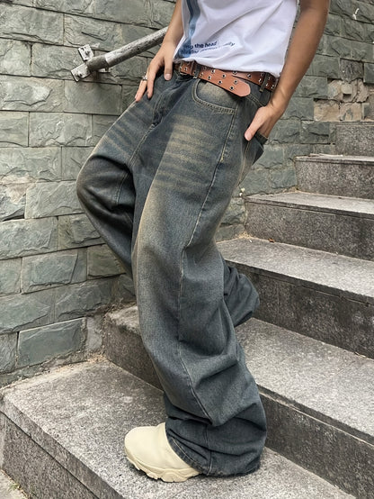 Men'S Casual Loose Fit Jeans, 90% 5% Polyester 5% Bamboo Rayon Rayon Blend, Solid Color Washed Denim, All-Season Non-Stretch Woven Fabric, Regular Length, Allseason Pants | Stylish Casualwear | Nonstretch Denim