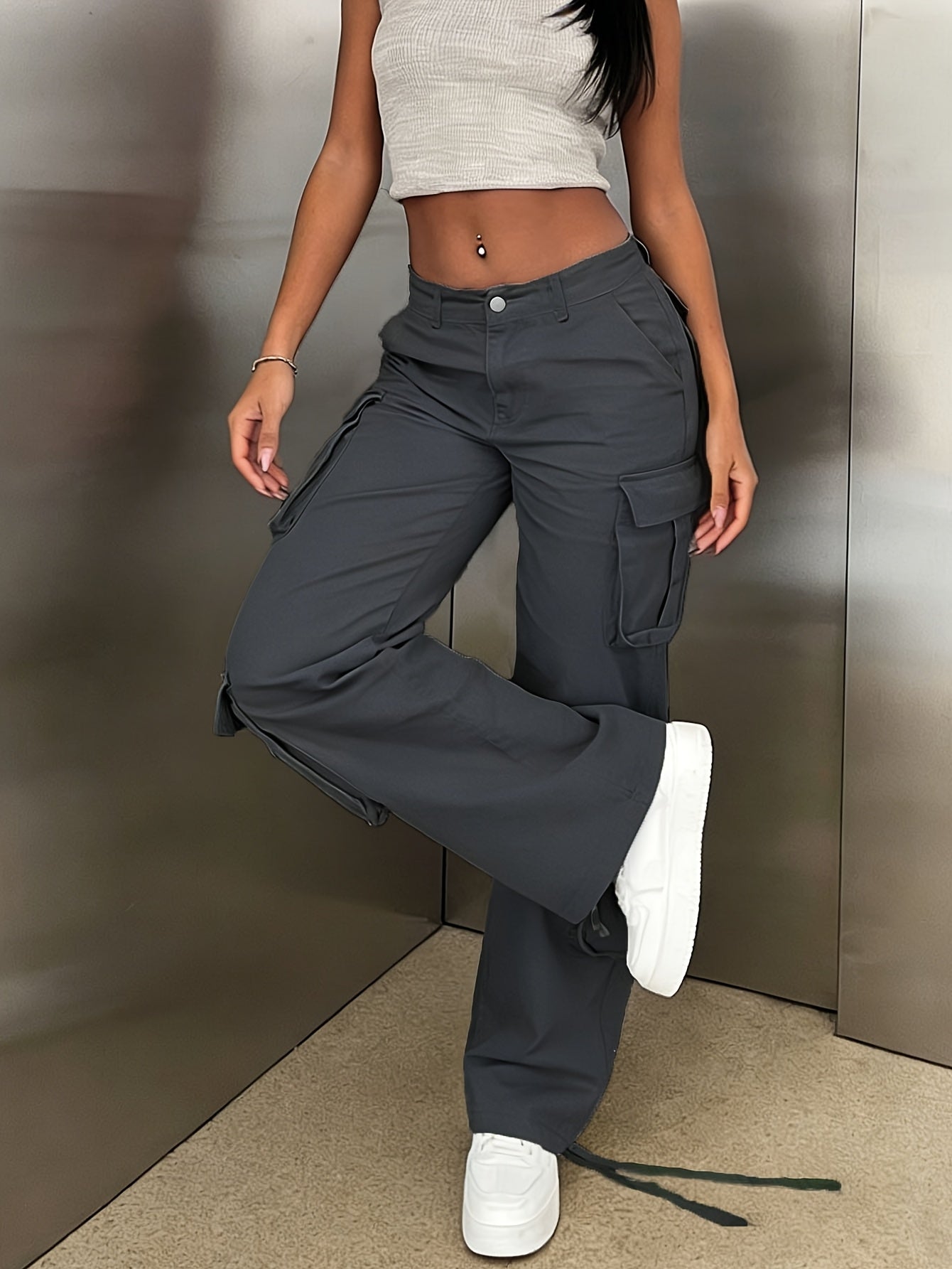 Y2K Style Retro Wash Water Era Feel Women's Work Pants, Basic Multi-functional Pockets Are Very Suitable for Street Travel.