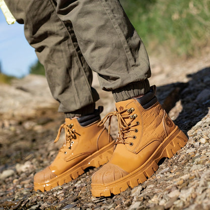 Men'S 6" Steel Toe Work Boots For Men-Faux Leather Shoes With Slip-Resistant Outsole, Lightweight Construction Boots Tenis Zapatos De Trabajo Para Hombre Steel Toe Shoes, Black, Brown, Wheat, US Size 6-14