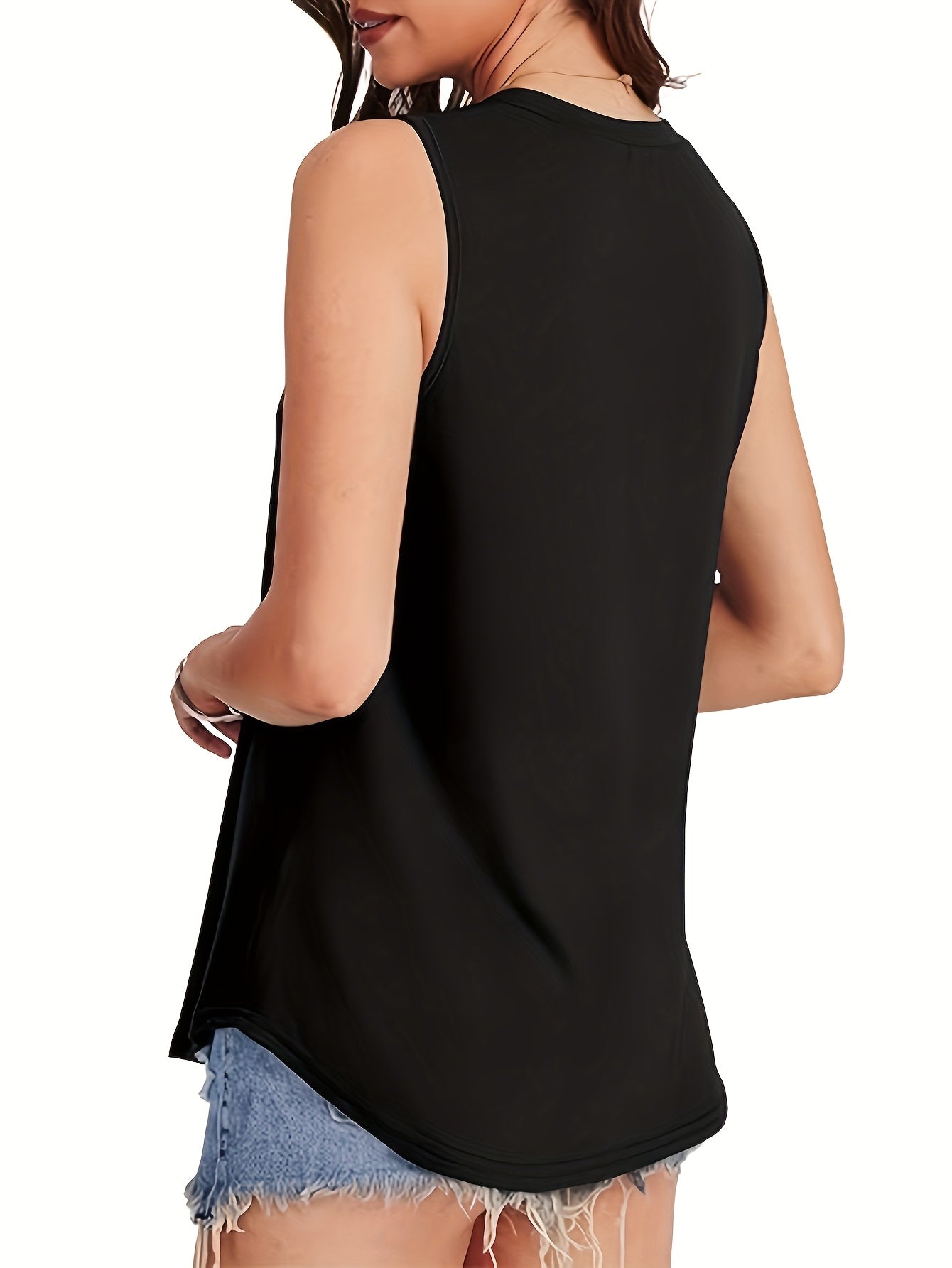 Solid Color Ladies Top 2025 Europe And The United States Fashion Casual Loose Printed Round Neck Waist Sleeveless Vest