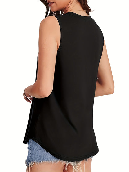 Solid Color Ladies Top 2025 Europe And The United States Fashion Casual Loose Printed Round Neck Waist Sleeveless Vest