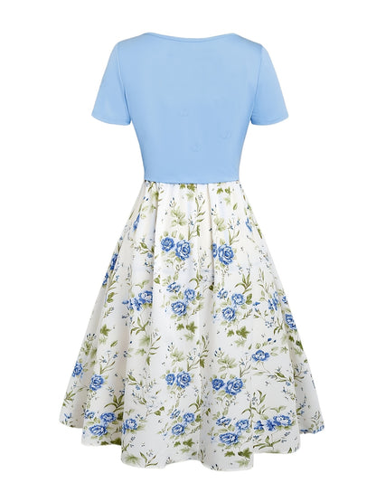 Floral Print Waisted Sleeveless Cami Dress And Solid Lace Up Short Sleeve Crop Top Set