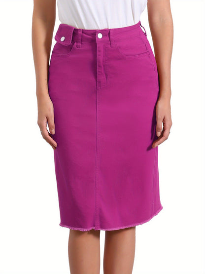 Women's Casual Jean Skirt High Waist Back Slit Stretch Denim Skirts