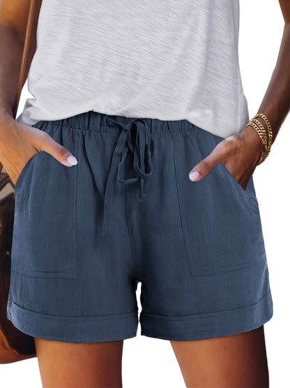 Women'S Comfy Drawstring Casual Elastic Waist Pure Color Shorts Summer Beach Lightweight Short Pants with Pockets
