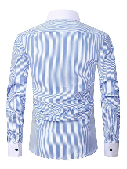 2025 New Men'S French Shirt Double-Barrel Sleeve Business Formal with Premium Cufflinks, Wedding Banquet Office Elegant Slim Fit