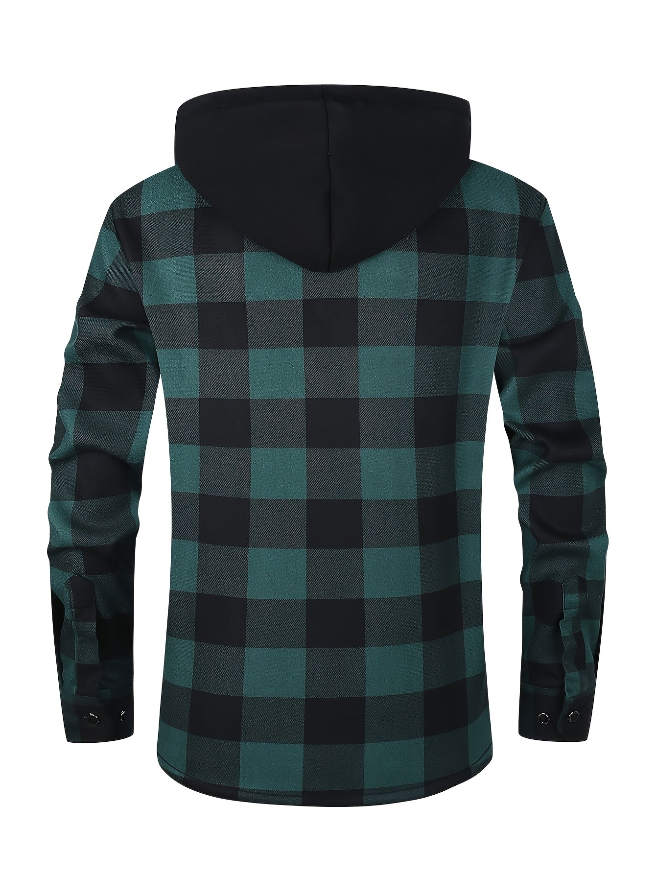 Men's Hooded Plaid Shirt Jacket with Flannel Lining - Thickened Winter Coat, Button Front, Black/White/Gray/Beige Plaid, Euro/American Sizing, Casual Outdoor & Formal Wear (Hand Washable) - Blazer Coat for