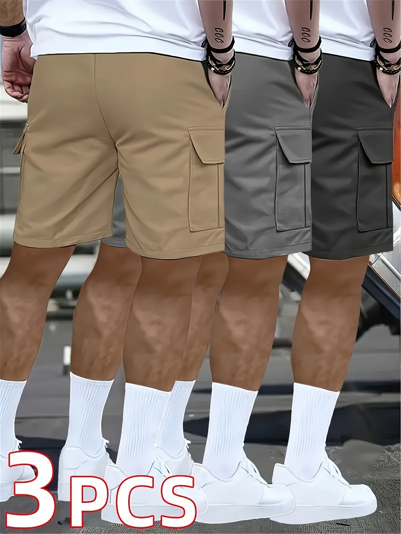 3pcs Set - Men's Shorts, Casual Loose Shorts, Perfect Choice, Large Pocket Workwear Shorts, Summer Workwear Shorts Men's Five Quarter Pants Ins Trendy Straight Leg Casual Five Quarter Shorts Couple Basketball Pants