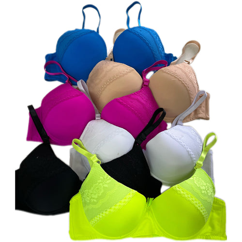 {T2381} 6-pack of mixed color lace panel everyday bras with underwire support B.C.D.and DD Cup