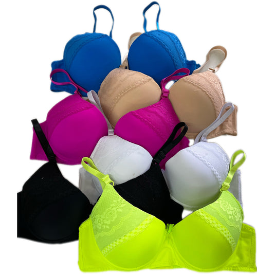 {T2381} 6-pack of mixed color lace panel everyday bras with underwire support B.C.D.and DD Cup