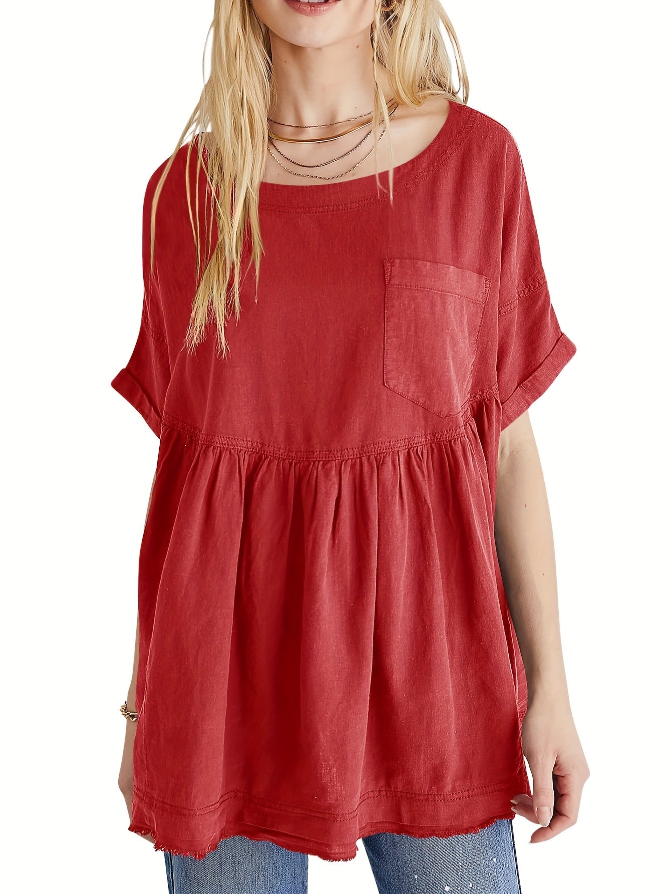 Women's Beige Oversized Short-Sleeve Shirt - product view 11