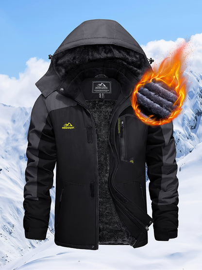 Men'S Winter Ski Jackets Warm Fleece Lined Coats Waterproof Windproof Hooded Thermal Outdoor Parka Thick Sport Hiking Jogging Camping Fishing Climbing Traveling Skiing Snowboarding Casual Windbreaker