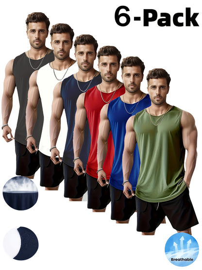 6pcs Quick-dry Cool Mens Tank Top, Lightweight Breathable Quick-dry Comfortable, Suitable for Daily Wear, Leisure, Home Wear, Moisture-wicking Breathable Fabric