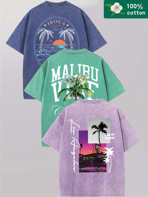 3pcs Combination Pattern Printed T-shirt, Men's T-shirt, Summer Casual Short Sleeve T-shirt