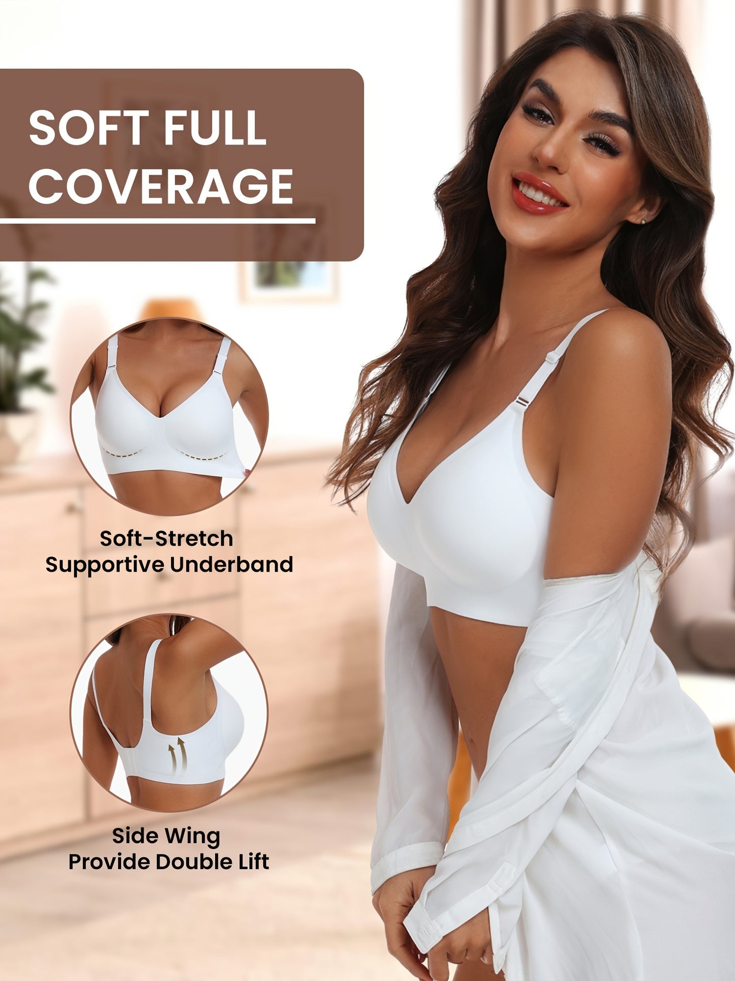 Seamless Wireless Push-Up Bra-V Neck Design, Comfortable, Supportive Intimate Apparel for Women