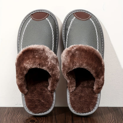 Men's PU Slippers Black Slip-On Men PU Slippers New Winter Warm Indoor Slipper Home House Shoes Warm Slippers Soft Sole For Indoor Comfort