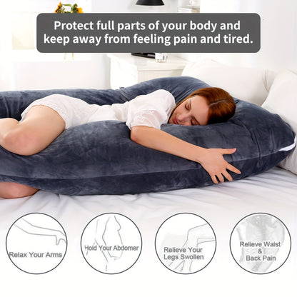 Chilling Home Pregnancy Pillows - U Shaped Maternity Pillow For Pregnant Women With Velvet Removable Cover, Easy To Clean - 47 Inch Pregnancy Pillows For Sleeping - Body Pillows For Adults Full Support, Fully Enclosed, Multiple Usage Methods
