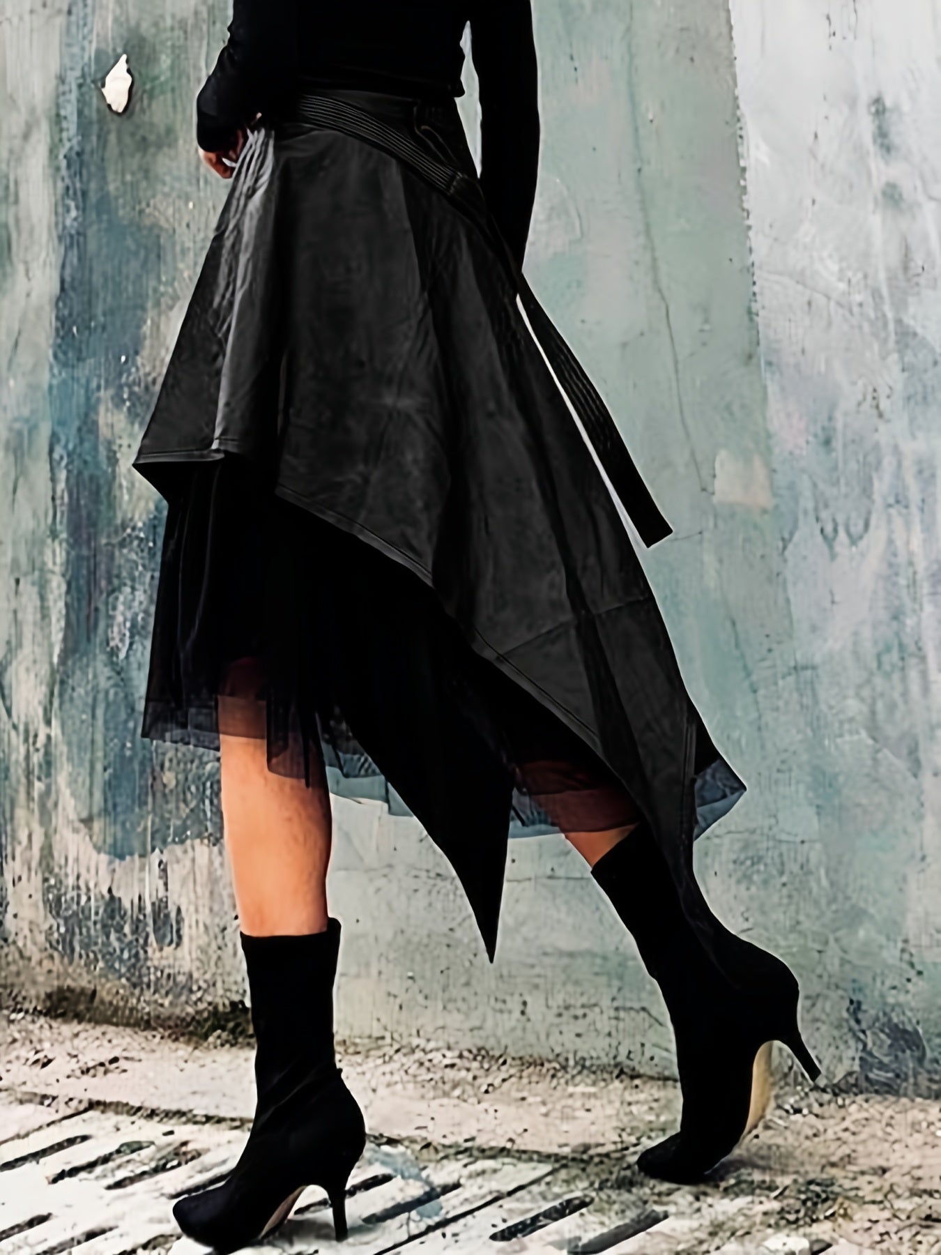 Spring And Autumn Casual Black Asymmetric Women's Elegant Skirt with Lace Hem, Fashionable Women's Skirt, Women's Clothing