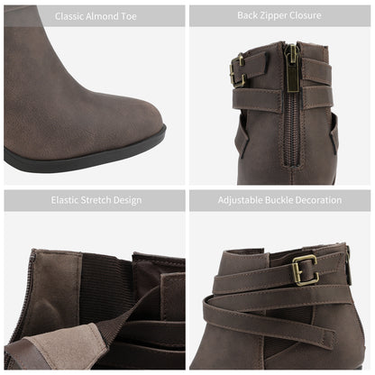 Women's Chunky High Heel Ankle Boots, Close Toe Fall Heeled Booties Shoes