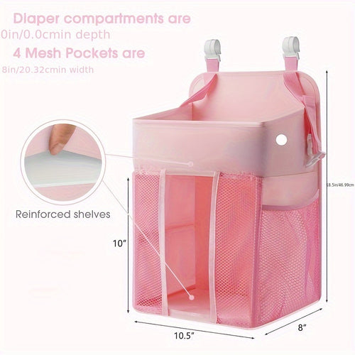 Hanging Changing Diaper Caddy Crib Diaper Organizer Diaper Stacker for Crib Playard Or Wall, Nursery Caddy Organizer for Cribs Playard Essentials Storage, Items, Necessities