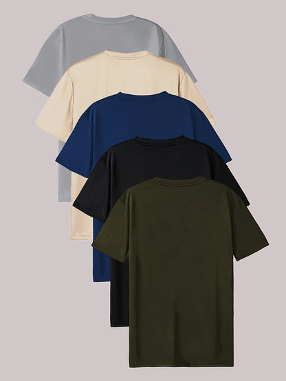 Five-Piece Collection, Made of 100%, Featuring Short-Sleeved T-Shirts in a Classic Solid Color, Suitable for Both Men And Women
