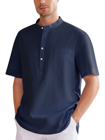 Men's Plus Size Henley Shirt – Sky Blue Short Sleeve