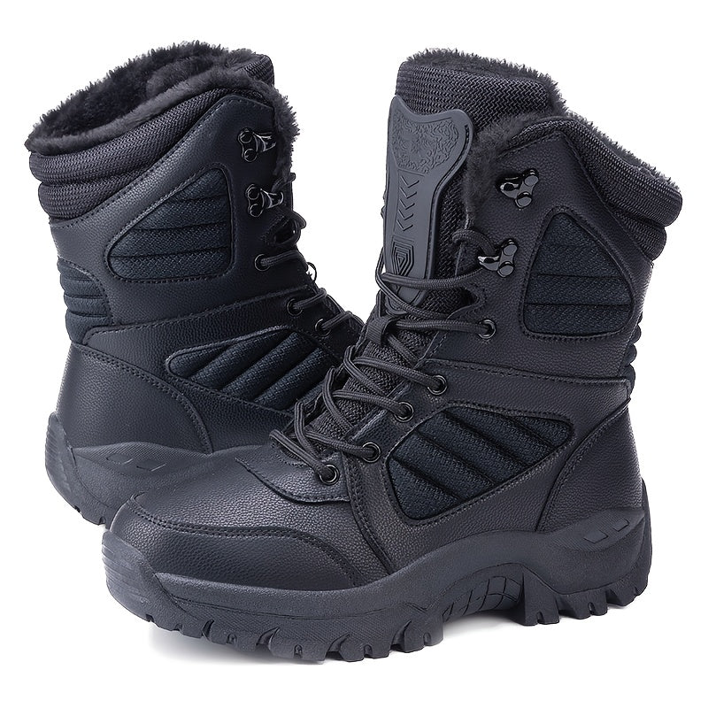 2024 Men's Winter Faux Fur Snow Boots - Waterproof Anti-slip, Ultra-Soft Plush Inner, Thick Cushioned Sole, Warmth Comfortable Tactical Boots
