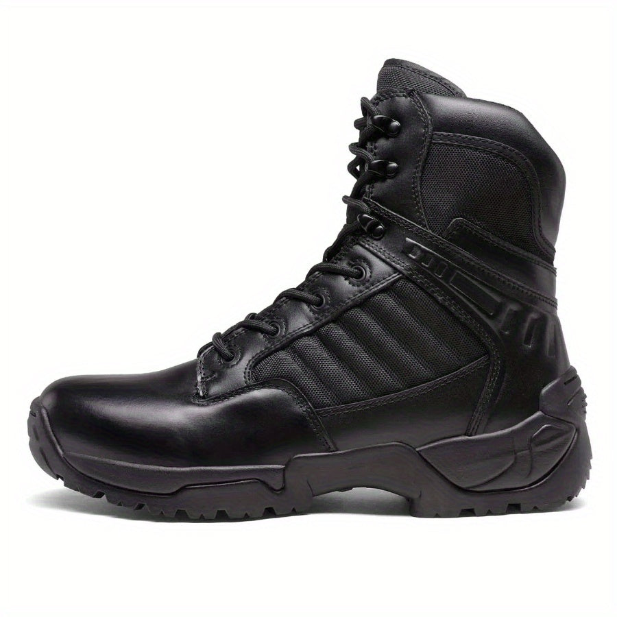 Men'S Wide Tactical Work Boots Side Zipper Motorcycle Boots Ankle Support, Slip-Resistant Soles For Motorcycle Outdoor Activities, Durable, Comfortable