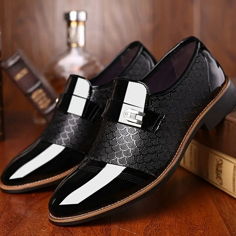 Embossed Men's business shoes-Comfortable Pointed Toe Slip On Lug Sole Business Oxfords for Party Wedding Office Dress Shoes