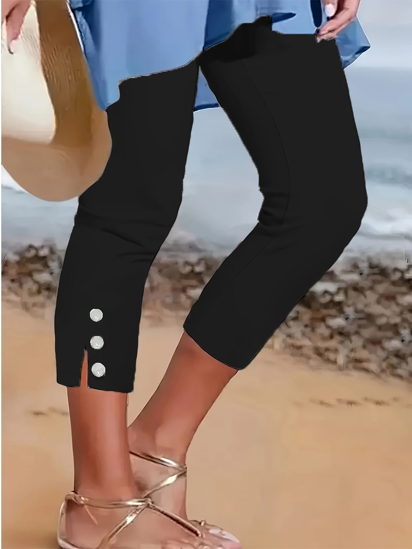 3357 White Black Red Three-Pack Women's Elastic Waistband, Medium Stretch Fabric, All-Season Casual Pants