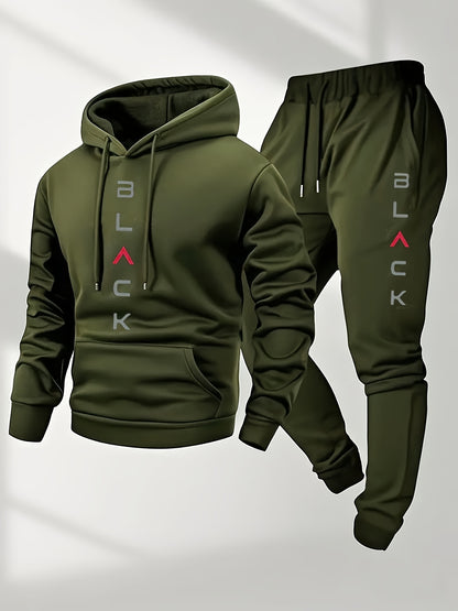 Men's Autumn Winter Set Including Hooded Sweatshirt, Stylish Jacket, Trendy American Street Style Printed Top and Pants