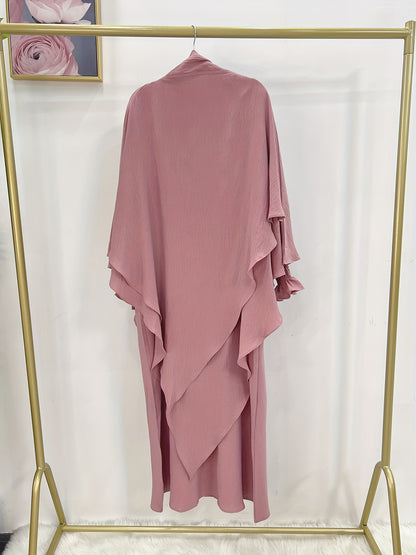 Khimar+abaya 2pcs Set Umrah Rida Set Player Abaya Set with Pockets