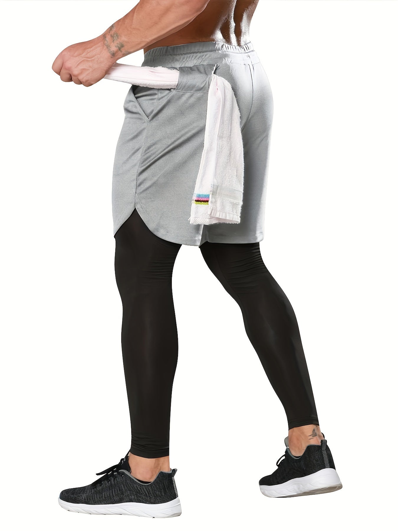 Set of 2 Men'S 2-In-1 Running And Workout Pants Designed for Gym Use, Featuring a Towel Loop