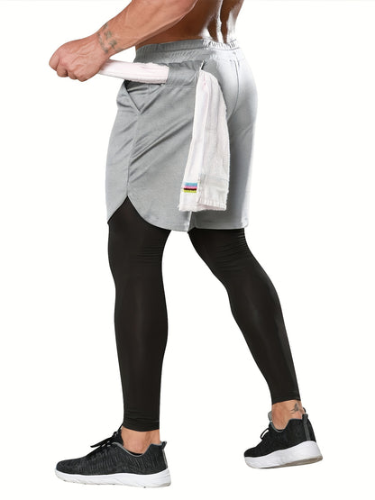 Set of 2 Men'S 2-In-1 Running And Workout Pants Designed for Gym Use, Featuring a Towel Loop