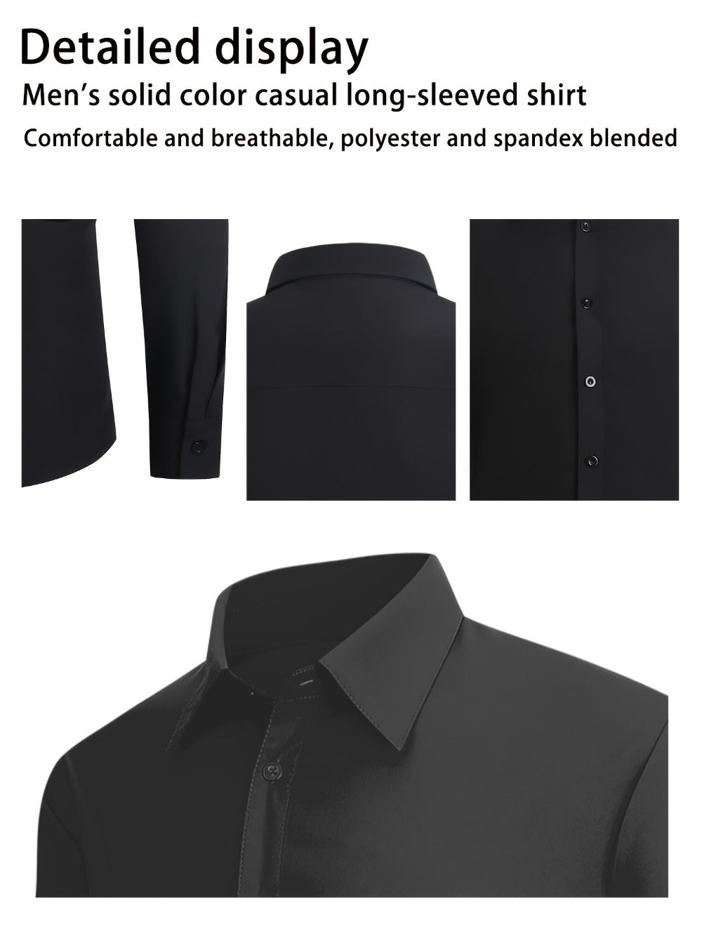Men's Solid Color Dress Shirt - Collared Long Sleeve 146277