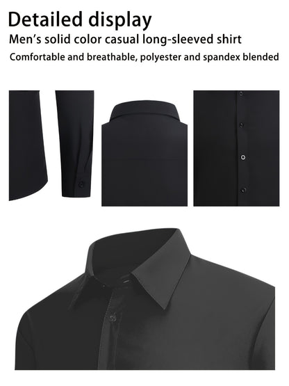 Men's Solid Color Dress Shirt - Collared Long Sleeve 146277