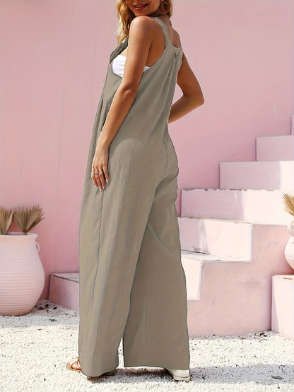 1pc Polyester Women's Sleeveless Cami Jumpsuit Wide Leg Pants, Black Friday/Christmas Wear, Spring/Summer/Fall Casual/Dating, Versatile Machine Washable, Perfect for Summer Vacations, Christmas, Black Friday, Casual Outings, Beach Wear, Parties
