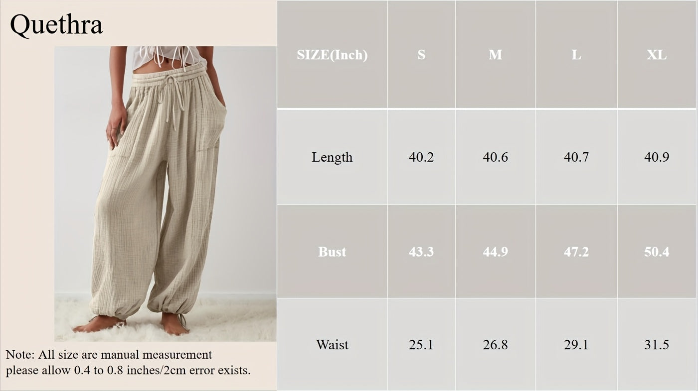 Autumn And Winter Women's Casual Pants, Khaki, Pockets, Wide Legs, Drawstring, Loose Fit, Everyday Commuting Wide-leg Pants.